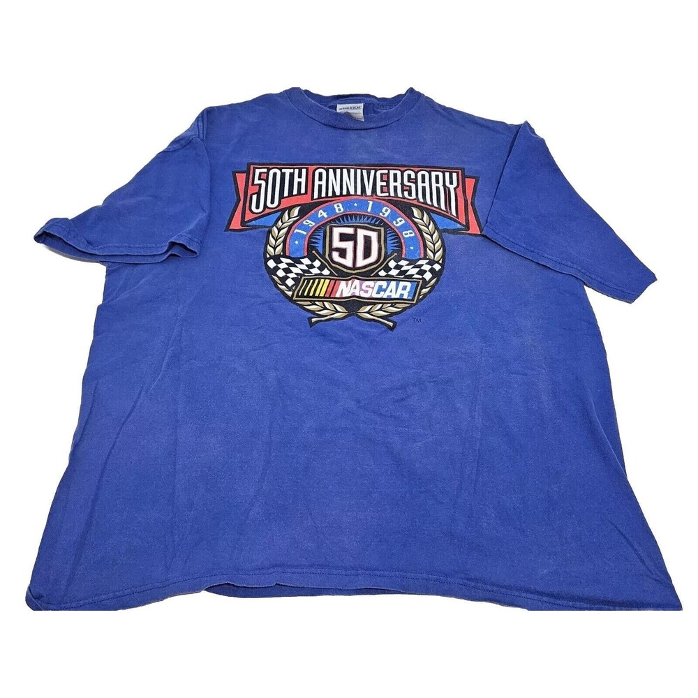 NASCAR Vintage 90s T-Shirt 1948-1998 Racing 50th Anniversary Blue Tultex 2XL